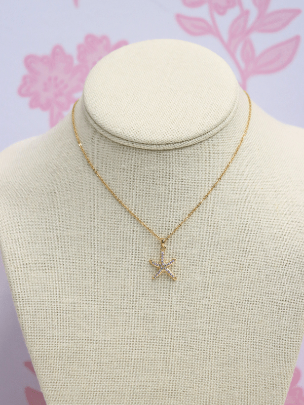 Pave Crystal Starfish Pendant Necklace - Gold/Clear - MerciGrace BoutiqueNecklace