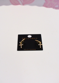 Cross dangle earrings featuring pavé cubic zirconia detail
