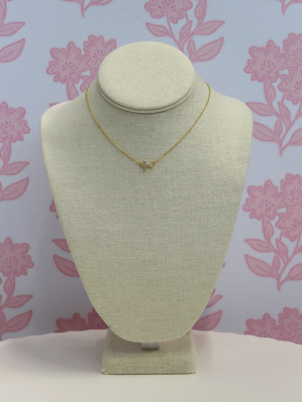 Pave CZ Sideways Cross Necklace - Gold/Clear - MerciGrace BoutiqueNecklace