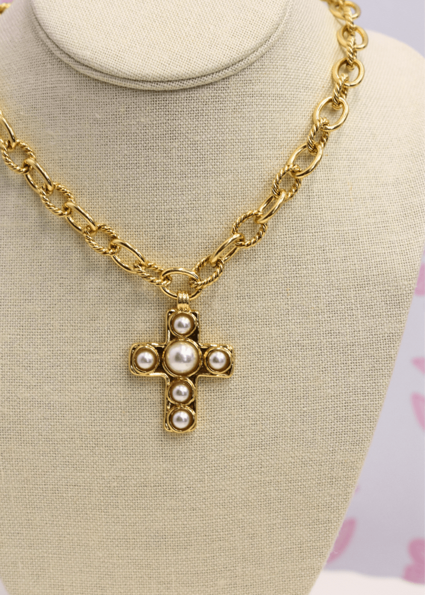 Pave Pearl Cross Necklace - MerciGrace BoutiqueNecklace