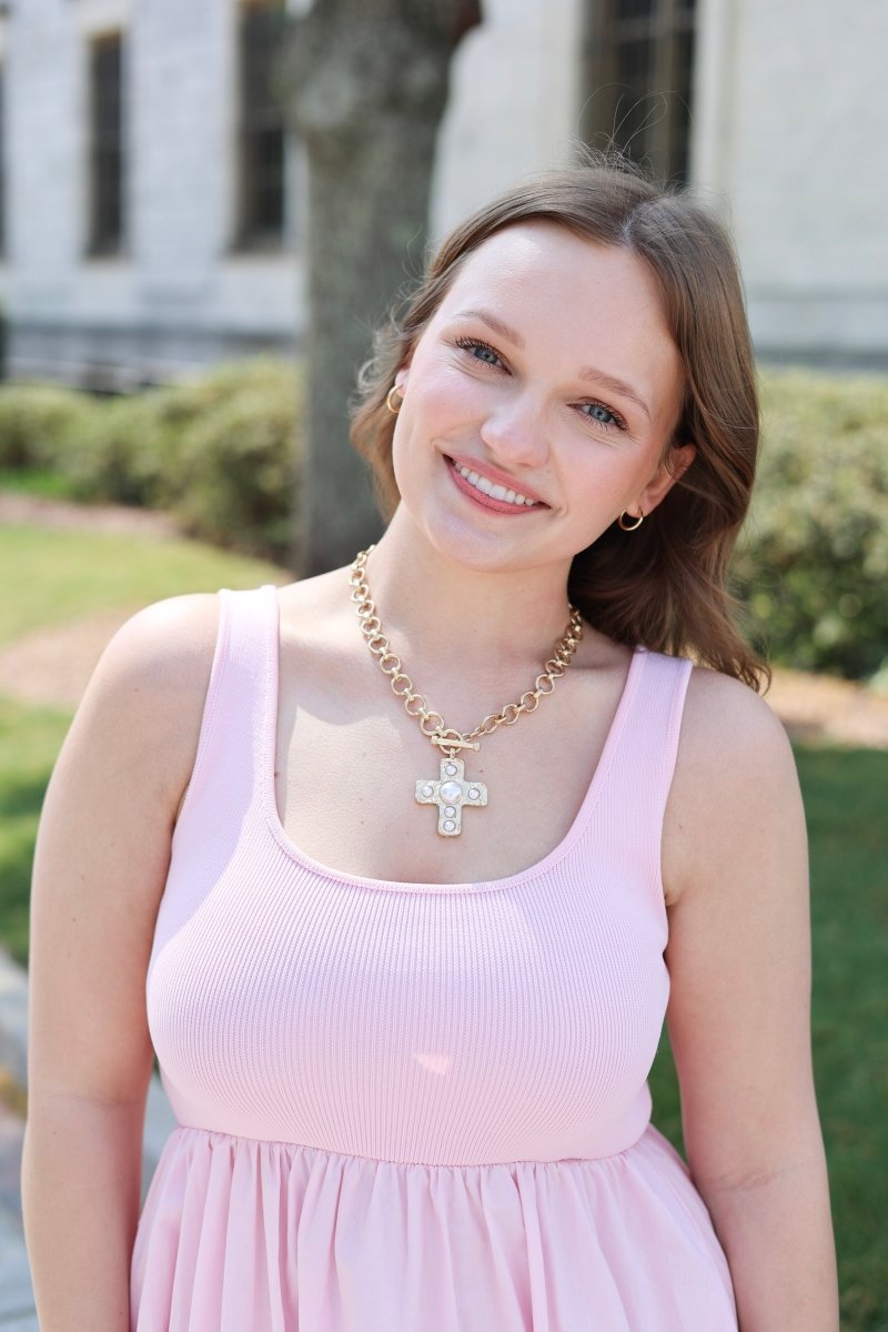 Pave Pearl Cross Necklace - MerciGrace BoutiqueNecklace