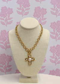 Pave Pearl Cross Necklace - Large - MerciGrace BoutiqueNecklace