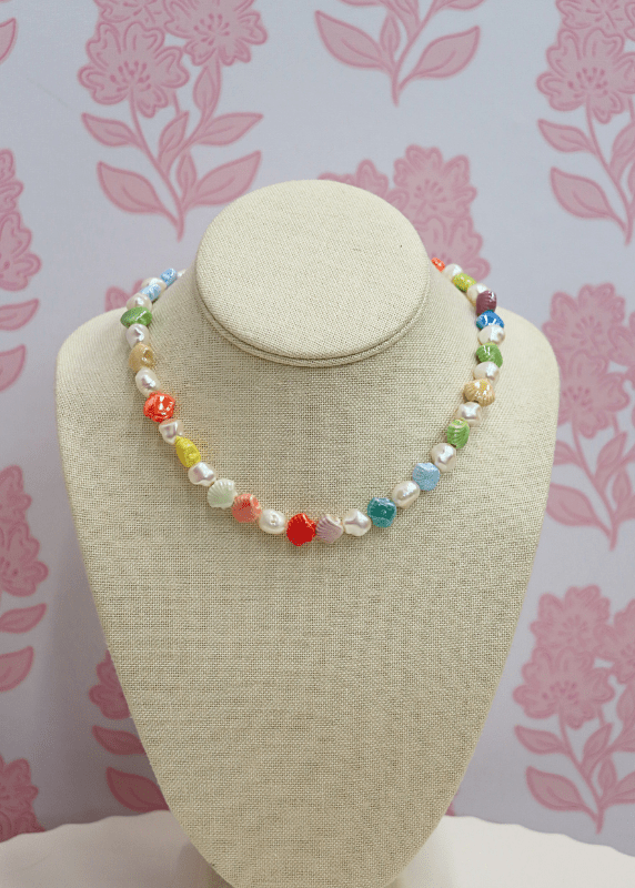 Pearl & Ceramic Shell Mixed Necklace - Multi - MerciGrace BoutiqueNecklace