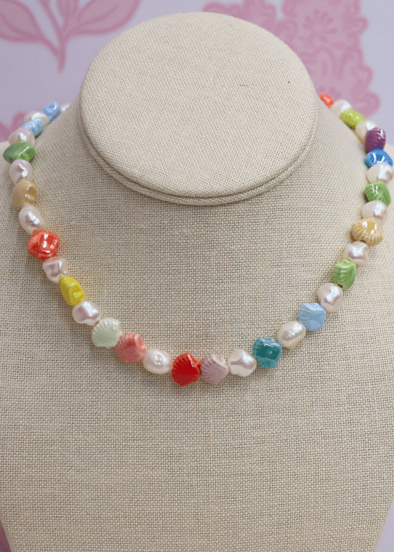 Pearl & Ceramic Shell Mixed Necklace - Multi - MerciGrace BoutiqueNecklace