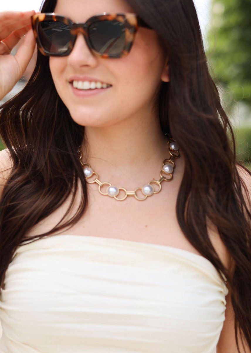 Pearl & Chain Necklace - Gold