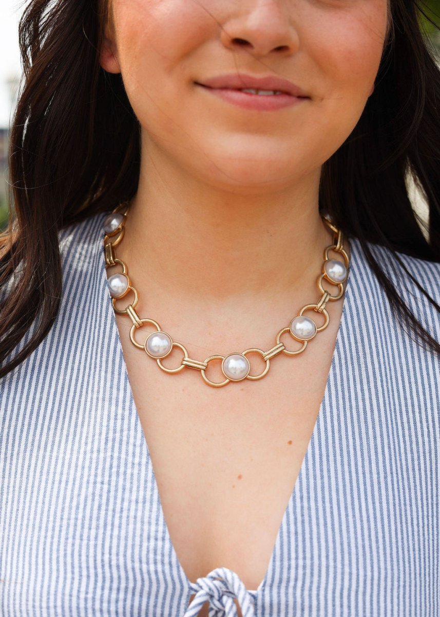 Pearl & Chain Necklace - Gold