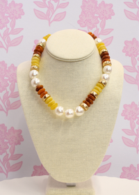 Pearl and brown rondelle bead necklace with gold detail