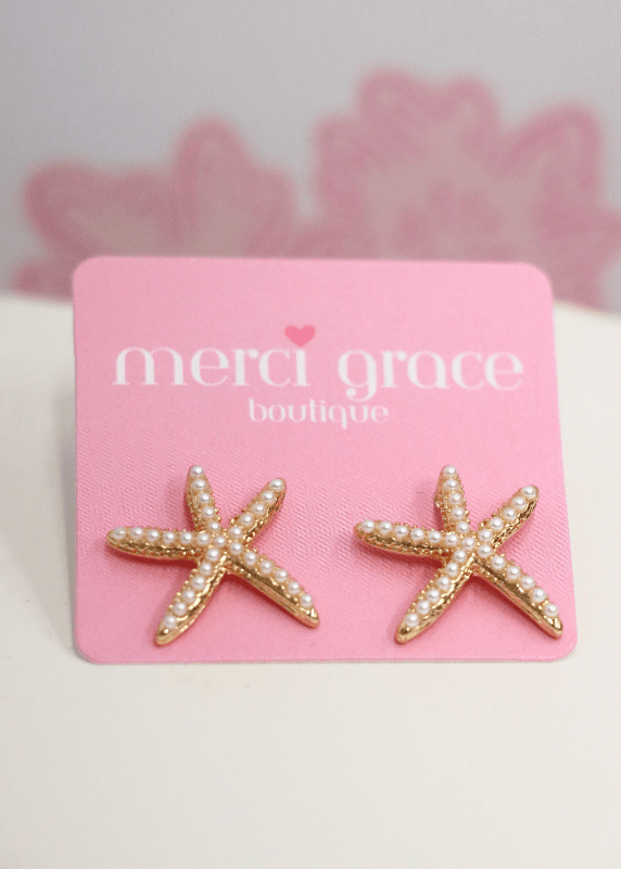 Pearl Starfish Earrings - Gold/White Pearl - MerciGrace BoutiqueEarrings