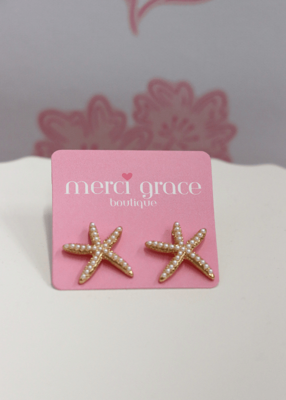 Pearl Starfish Earrings - Gold/White Pearl - MerciGrace BoutiqueEarrings