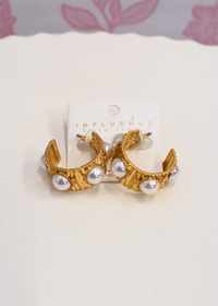 Pearl Station Textured Wide Open Hoops - Cream/Vintage Gold - MerciGrace BoutiqueEarrings