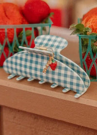 Picking Berries Claw Clip - Blue Gingham - MerciGrace BoutiqueHair Clips