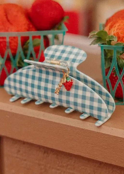 Picking Berries Claw Clip - Blue Gingham - MerciGrace BoutiqueHair Clips