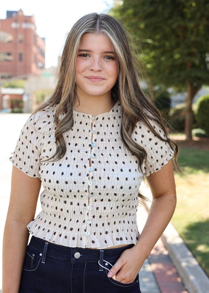 Polka Please Smocked Blouse - Cream