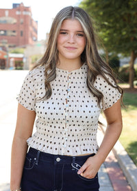 Polka Please Smocked Blouse - Cream - MerciGrace BoutiqueTop