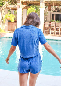 Pool Day Terry Crop Shirt - Blue - MerciGrace BoutiqueTop