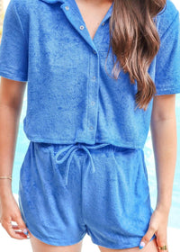 Pool Day Terry Crop Shirt - Blue - MerciGrace BoutiqueTop