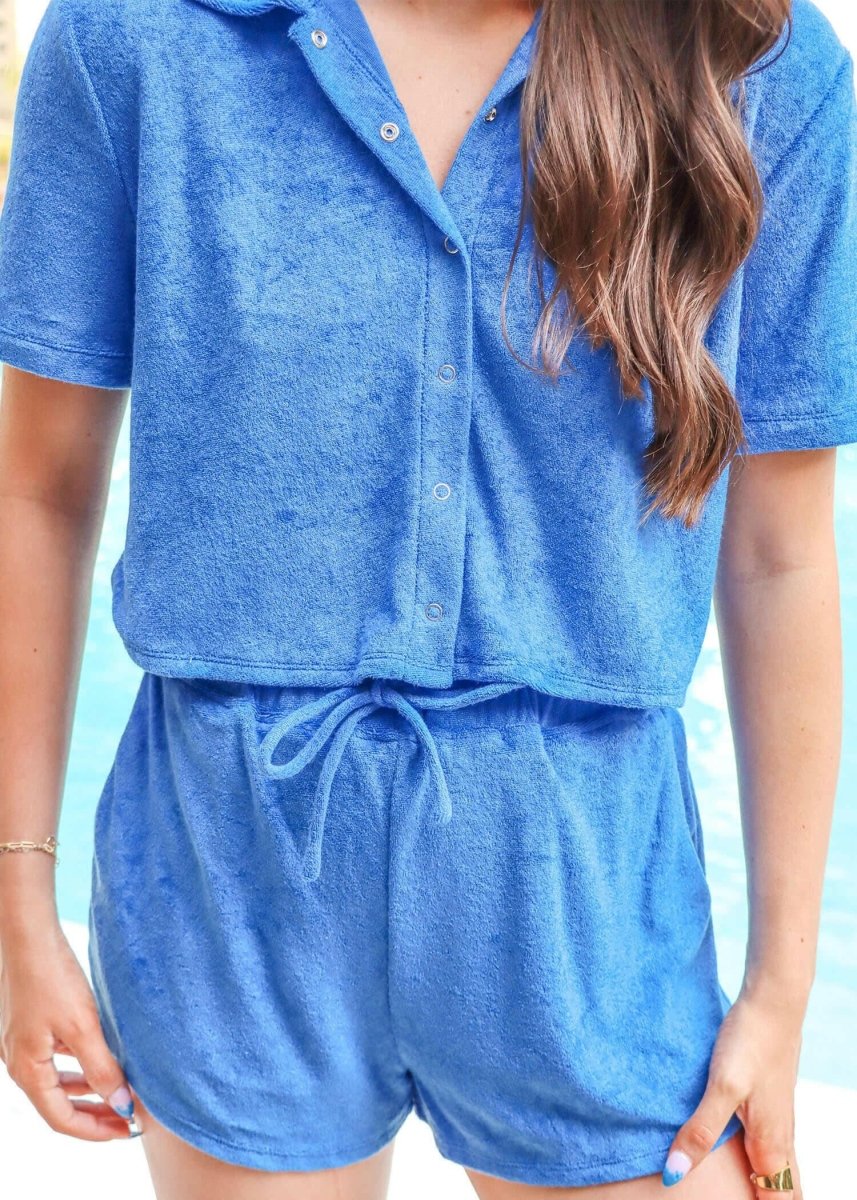 Pool Day Terry Crop Shirt - Blue - MerciGrace BoutiqueTop