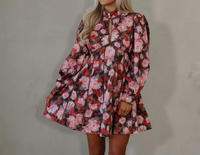 Fully lined cotton floral mini dress styled for special occasions