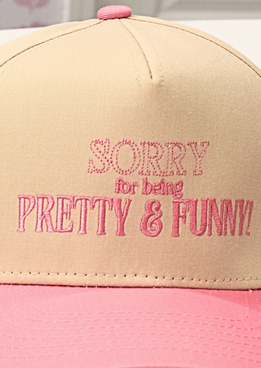 Pretty & Funny Structured Baseball Hat - Pink/Natural - MerciGrace BoutiqueHat