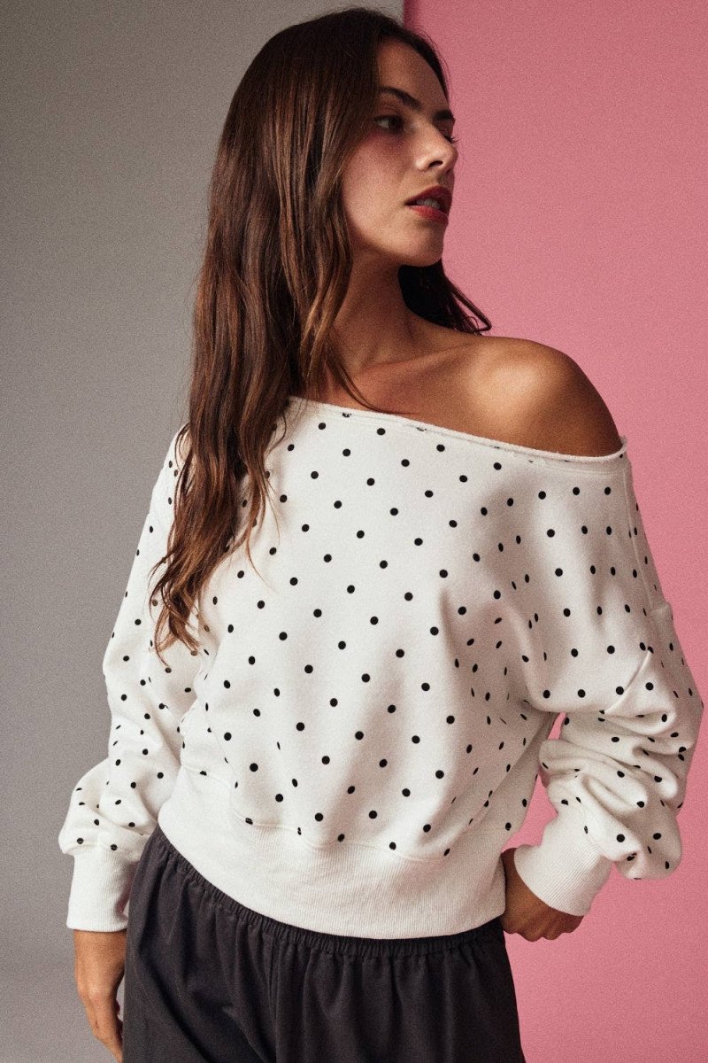 PT17835 - 7 Polka Dot Off Shoulder Sweatshirt Relaxed Fit - MerciGrace Boutique