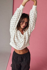 PT17835 - 7 Polka Dot Off Shoulder Sweatshirt Relaxed Fit - MerciGrace Boutique