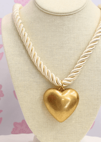 Puffy Heart Cord Necklace - Cream/Gold - MerciGrace BoutiqueNecklace