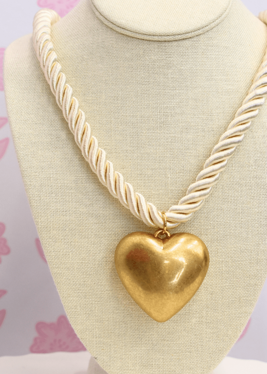 Puffy Heart Cord Necklace - Cream/Gold - MerciGrace BoutiqueNecklace
