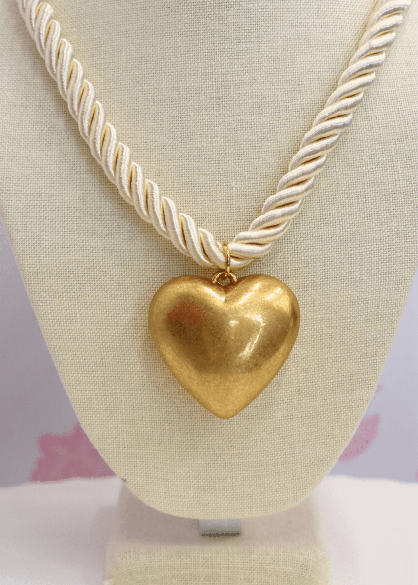 Puffy Heart Cord Necklace - Cream/Gold - MerciGrace BoutiqueNecklace