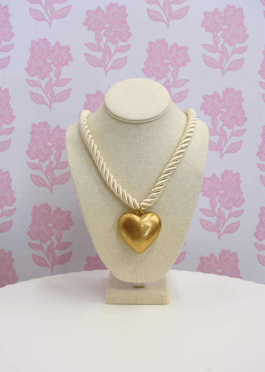 Puffy Heart Cord Necklace - Cream/Gold - MerciGrace BoutiqueNecklace