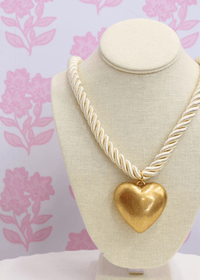 Puffy Heart Cord Necklace - Cream/Gold - MerciGrace BoutiqueNecklace