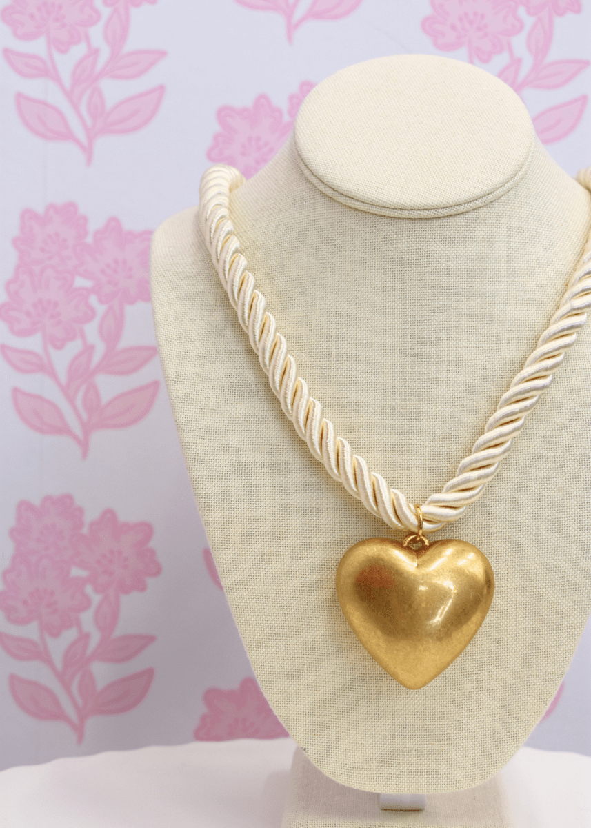 Puffy Heart Cord Necklace - Cream/Gold - MerciGrace BoutiqueNecklace