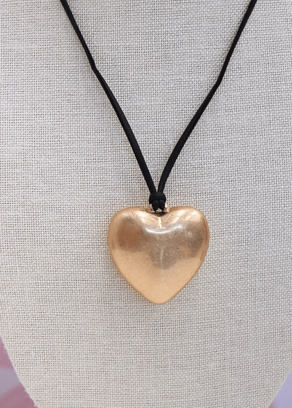 Puffy Heart Cord Necklace - Worn Gold - MerciGrace BoutiqueNecklace