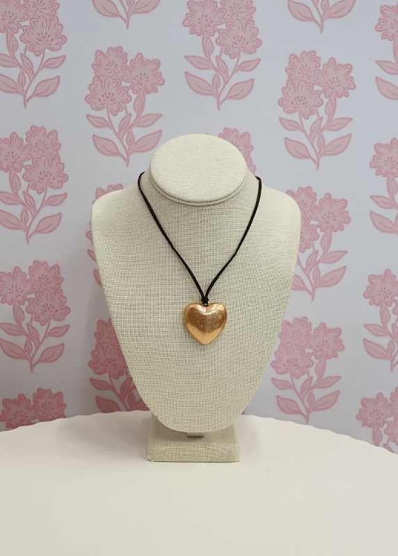 Puffy Heart Cord Necklace - Worn Gold - MerciGrace BoutiqueNecklace