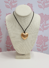Puffy Heart Cord Necklace - Worn Gold - MerciGrace BoutiqueNecklace