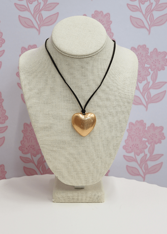 Puffy Heart Cord Necklace - Worn Gold - MerciGrace BoutiqueNecklace