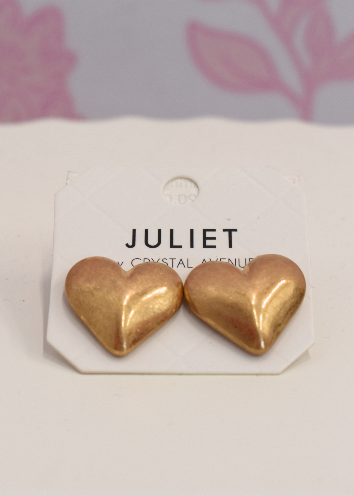 Puffy Heart Earrings - Worn Gold