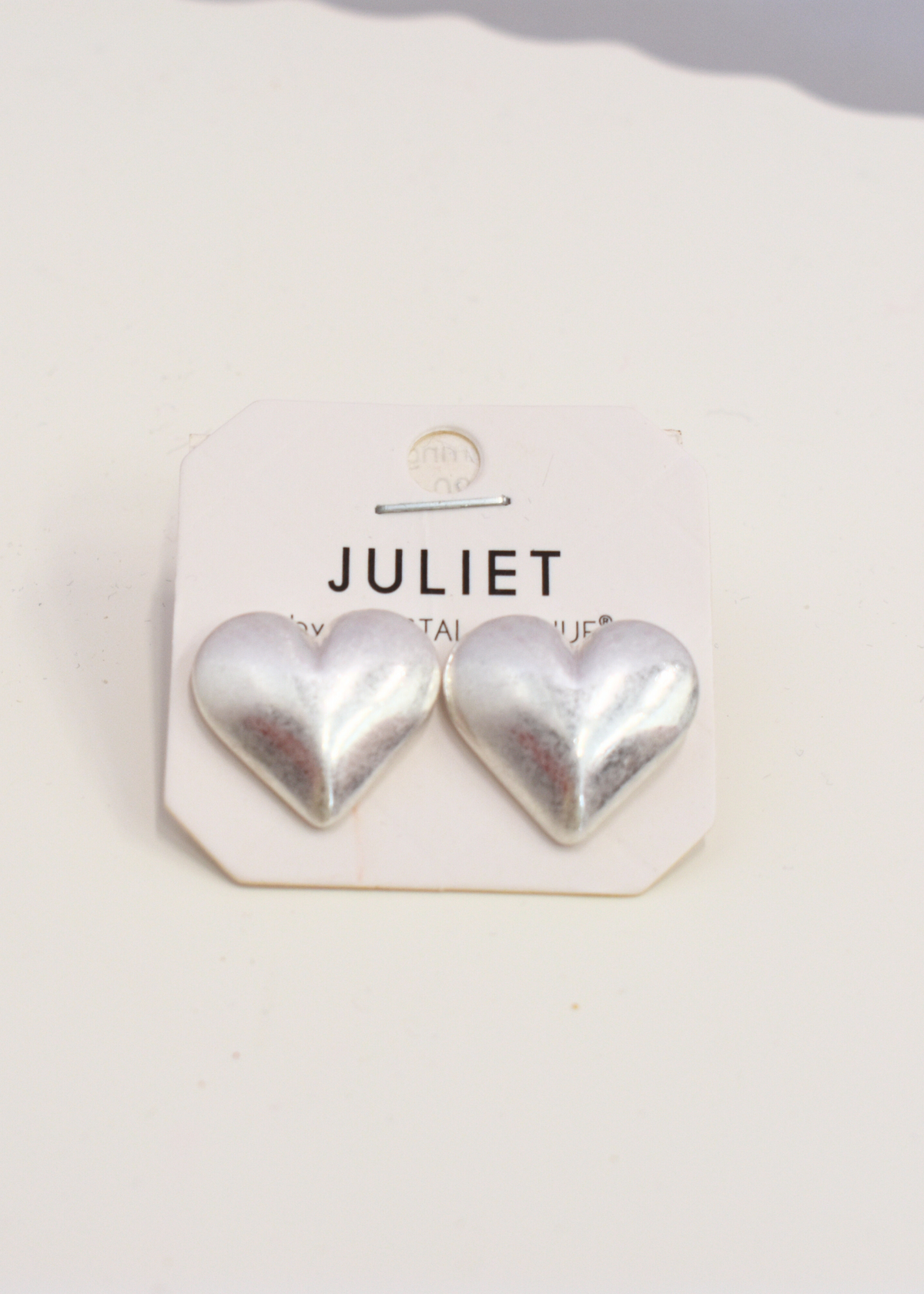 Puffy Heart Earrings - Worn Silver