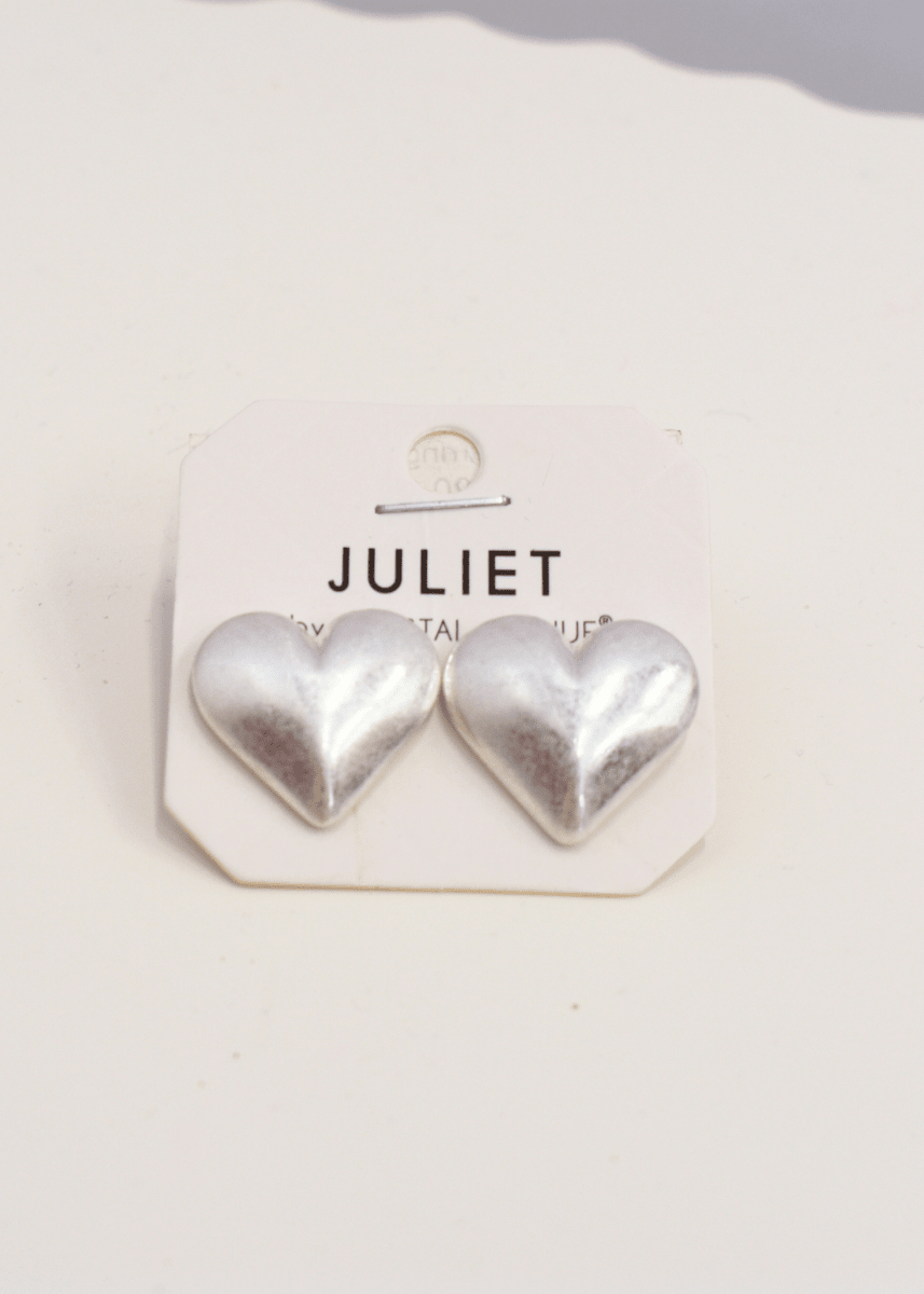 Puffy Heart Earrings - Worn Silver - MerciGrace BoutiqueEarrings
