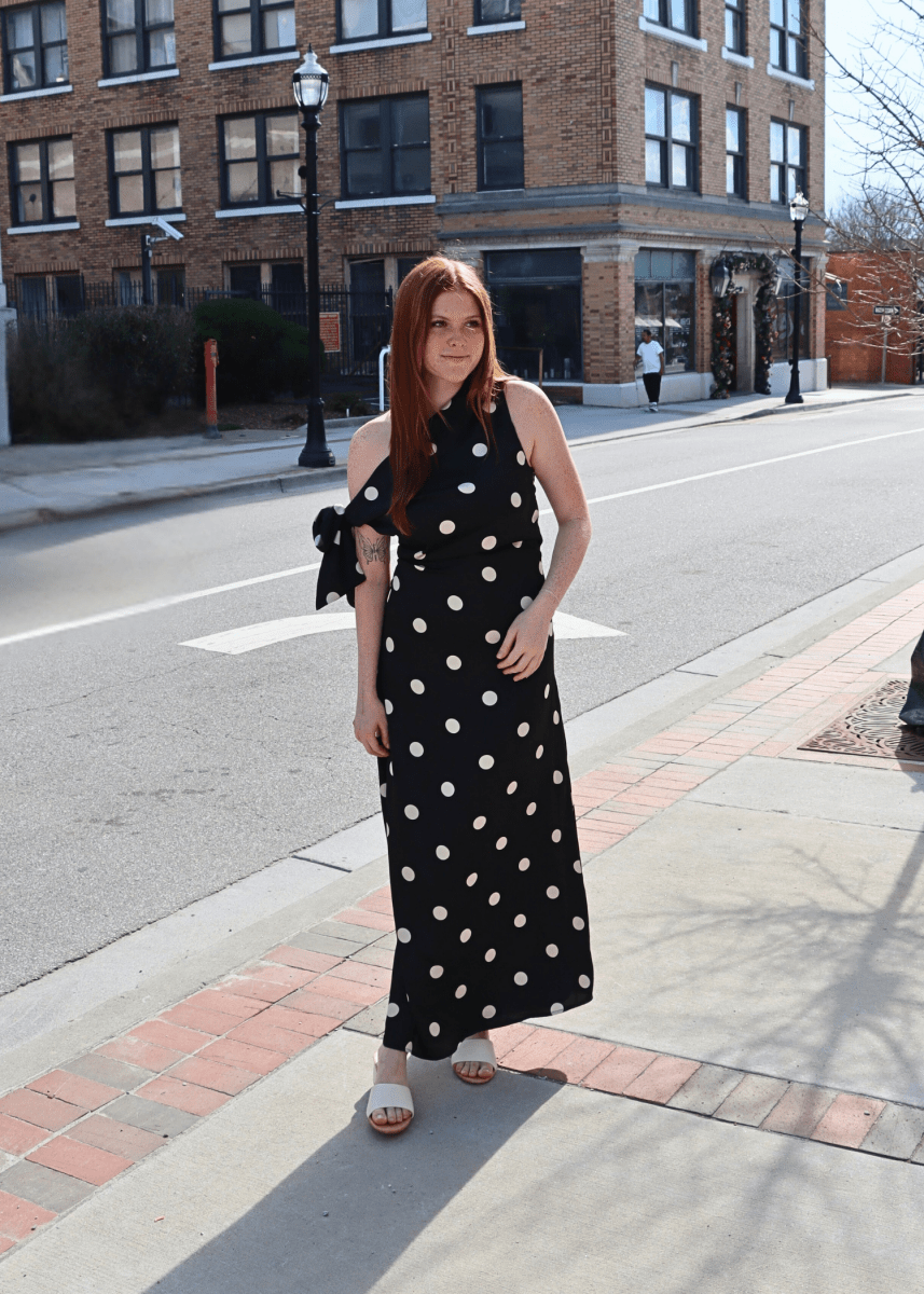 Remie Polka Dot Satin Bias Dress - Black