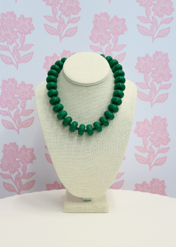 Rondelle Bead Necklace Set - Green/Gold