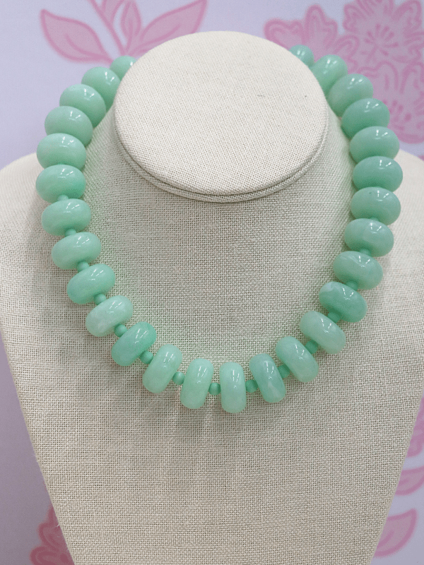 Rondelle Bead Necklace Set - Jade/Gold
