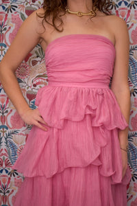 Ruffle Tube Midi Dress - Pink - MerciGrace BoutiqueDress
