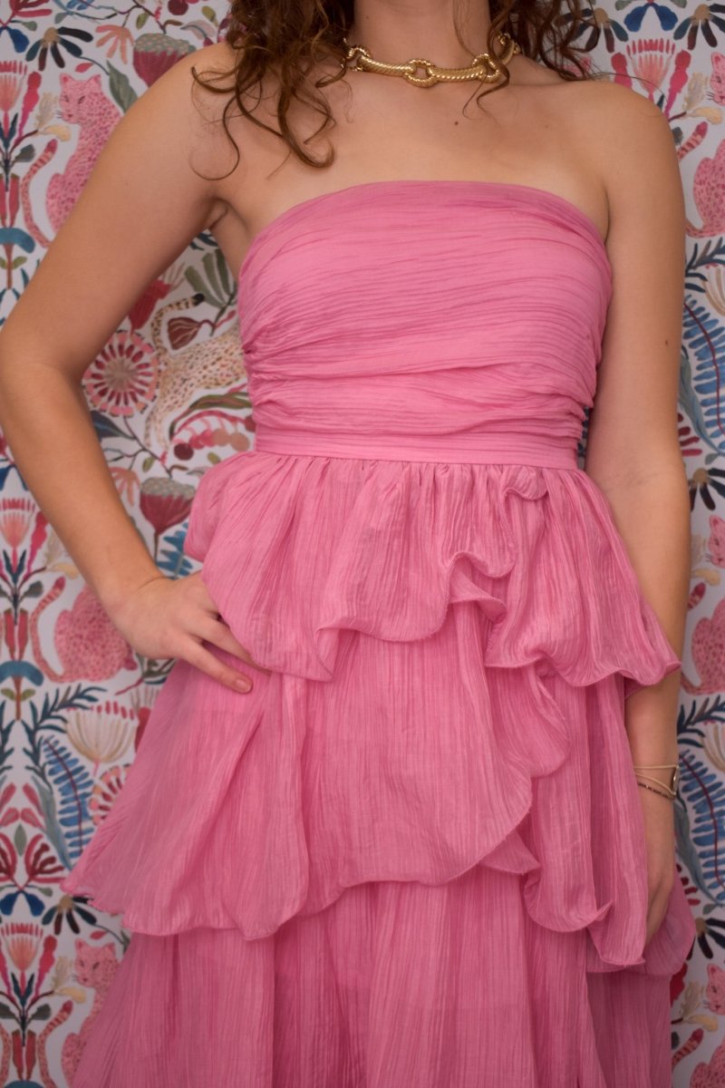 Ruffle Tube Midi Dress - Pink - MerciGrace BoutiqueDress