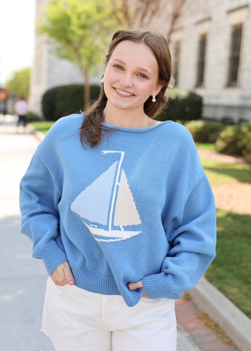Sail Away Knit Sweater - Blue/Multi - MerciGrace BoutiqueTop
