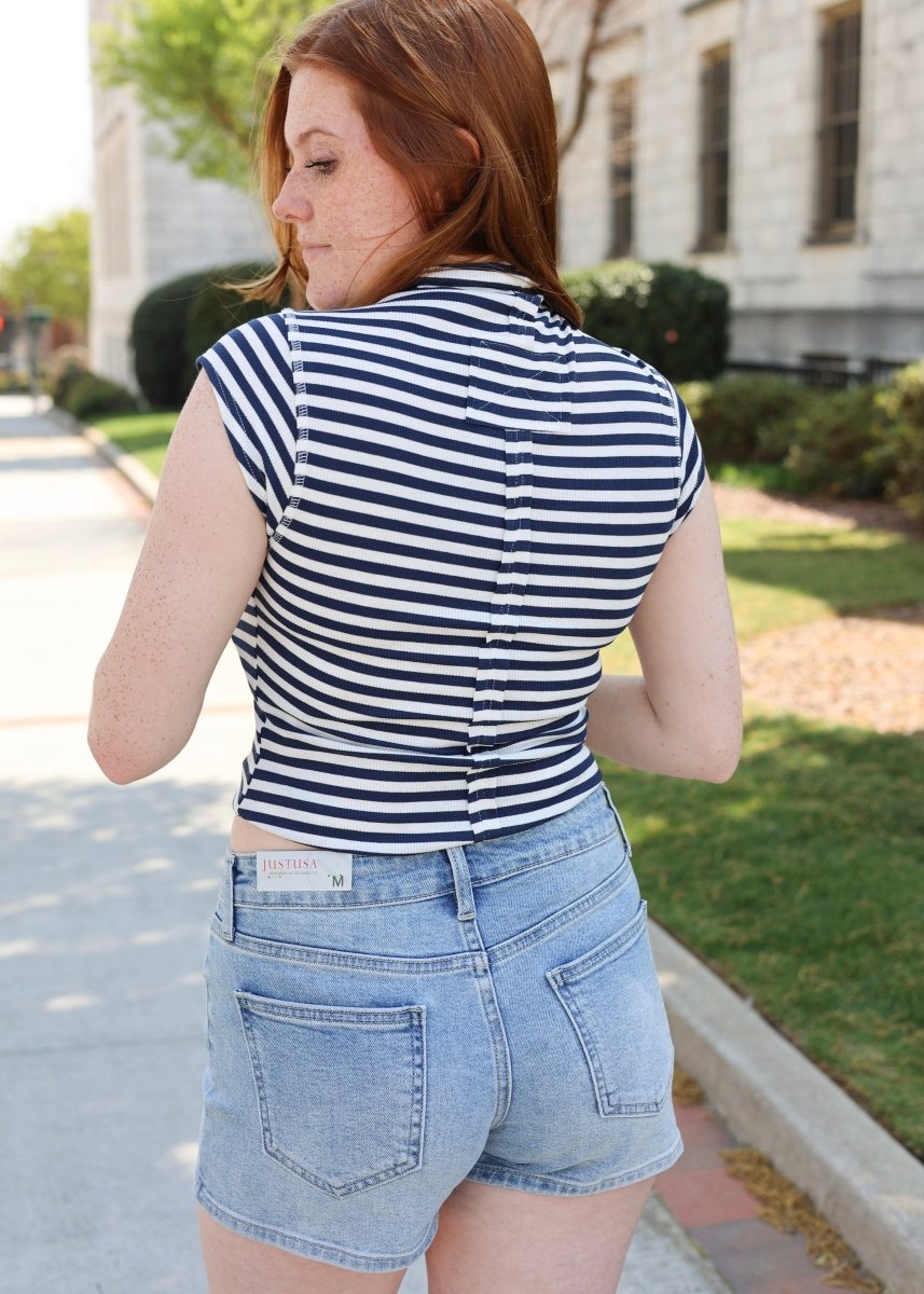 Sail Away Mock Neck Tee - Navy/White - MerciGrace BoutiqueShirts & Tops
