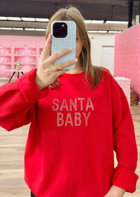 Santa Baby Sweatshirt - Red/Rhinestone - MerciGrace BoutiqueSweatshirt
