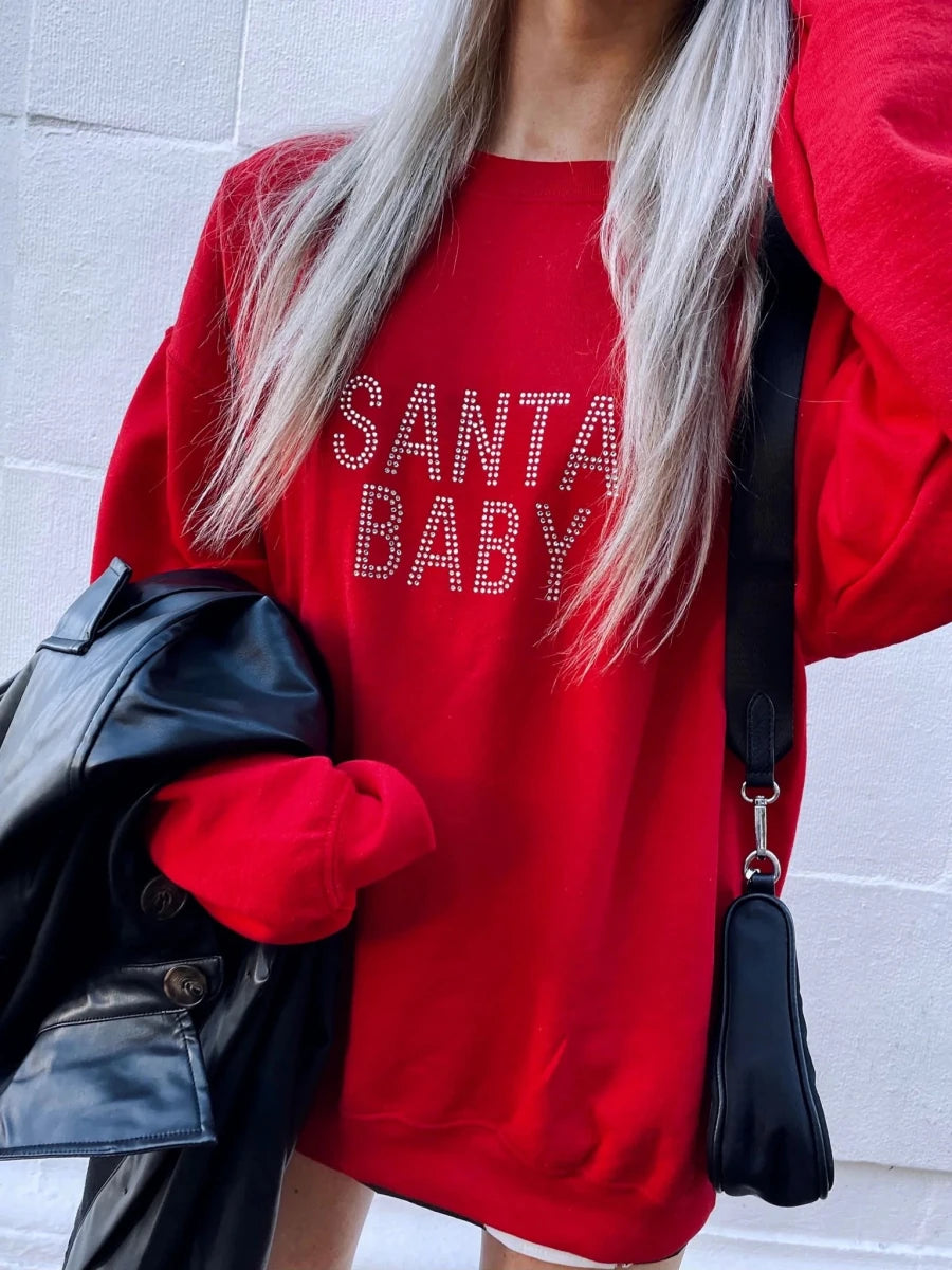 Santa Baby Sweatshirt - Red/Rhinestone - MerciGrace BoutiqueSweatshirt
