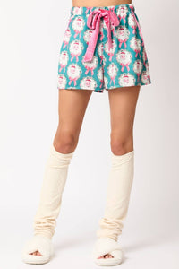 Santa & Bows Satin Pj Set - Teal/Pink - MerciGrace BoutiqueSet