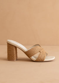 Toffee raffia summer heel with slip on design