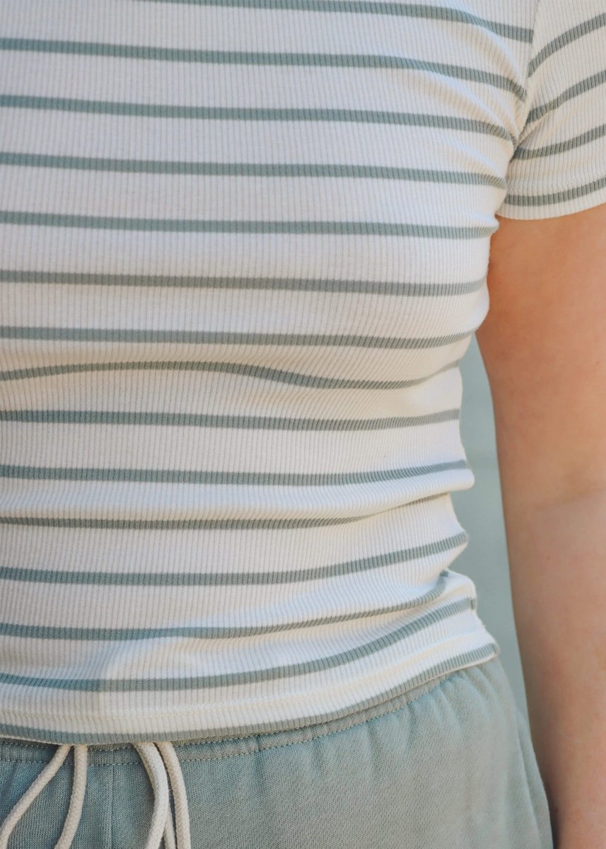 Saxton Striped Tee - Sage Green - MerciGrace BoutiqueTop